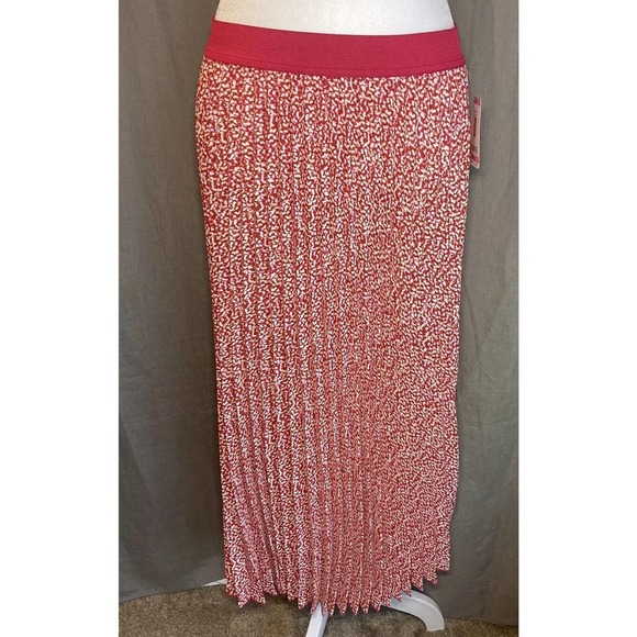 Vince Camuto Women's Red, Pink, & Ivory Pleated Elastic Waist Midi Skirt New - Picture 15 of 16